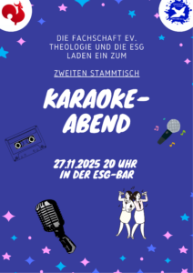 Karaoke-Abend, am 27.11.2025 um 20 Uhr in der ESG-Bar.